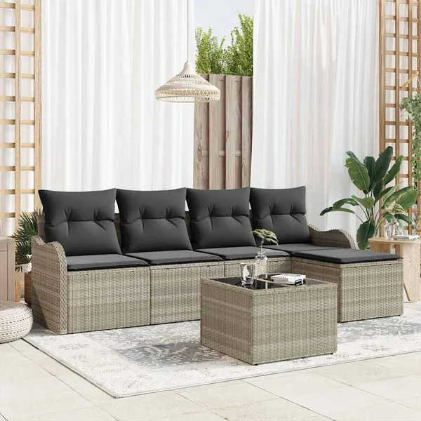 Ensemble de canapé de jardin 6 pcs Gris clair polyrotin