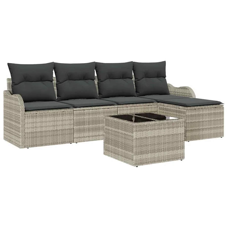 Ensemble de canapé de jardin 6 pcs Gris clair polyrotin - 2