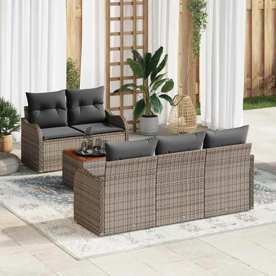 Ensemble de canapé de jardin avec coussin 6 pcs Gris polyrotin