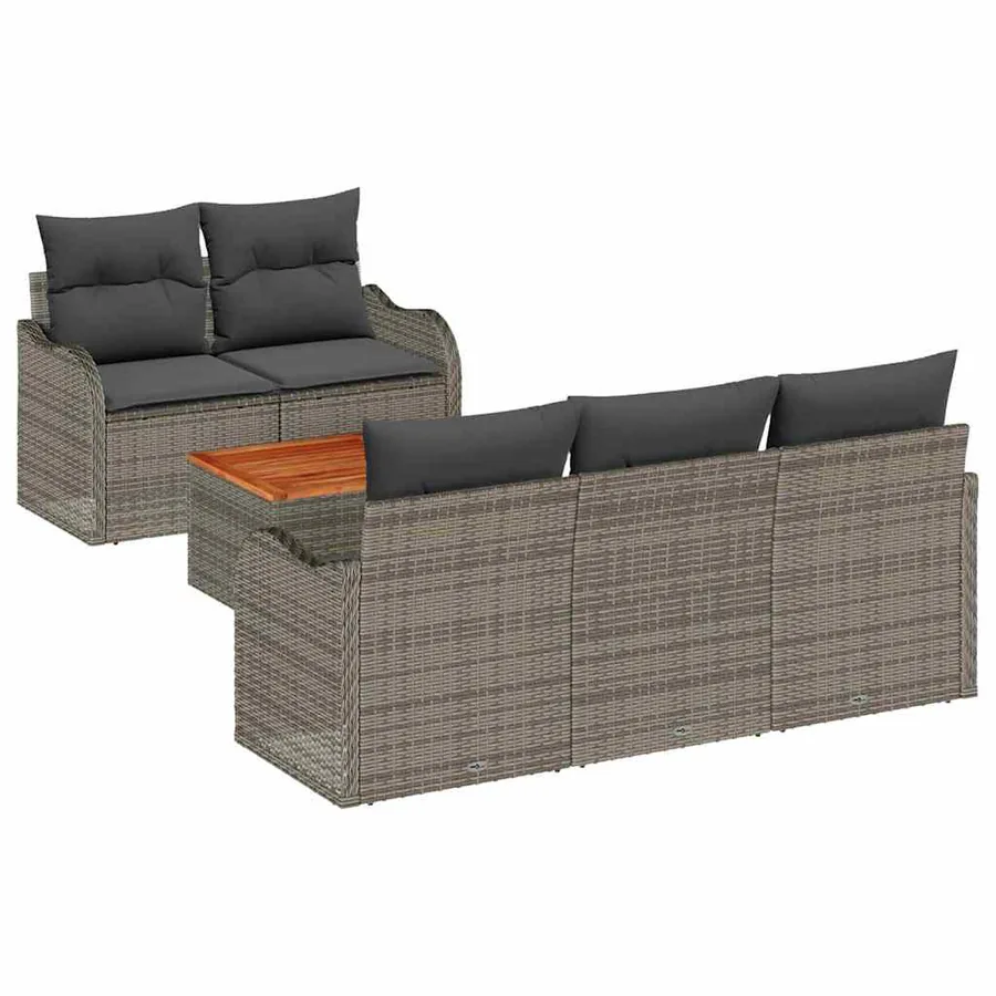 Ensemble de canapé de jardin avec coussin 6 pcs Gris polyrotin - 2