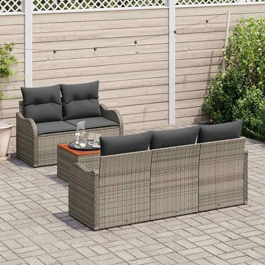 Ensemble de canapé de jardin avec coussin 6 pcs Gris polyrotin - 3