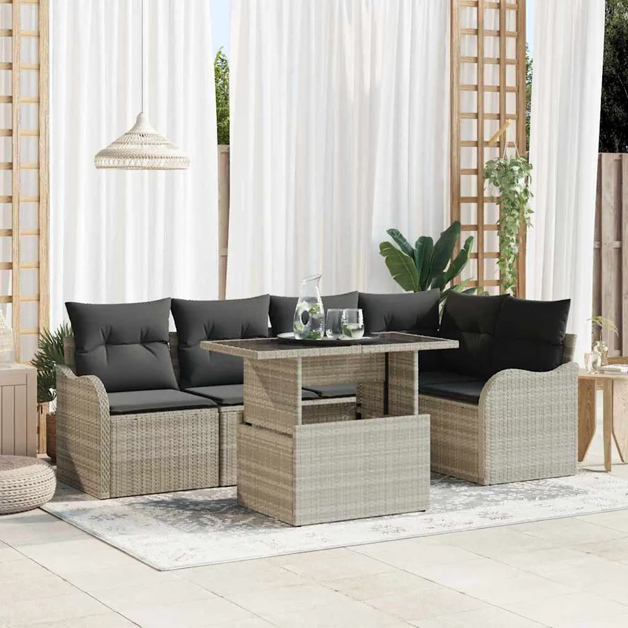 Ensemble de salle à manger 6 pcs Gris clair Poly rotin