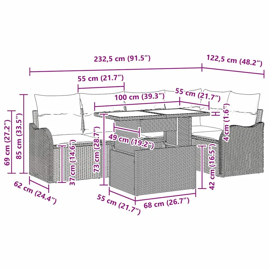 Ensemble de salle à manger 6 pcs Gris clair Poly rotin - 11
