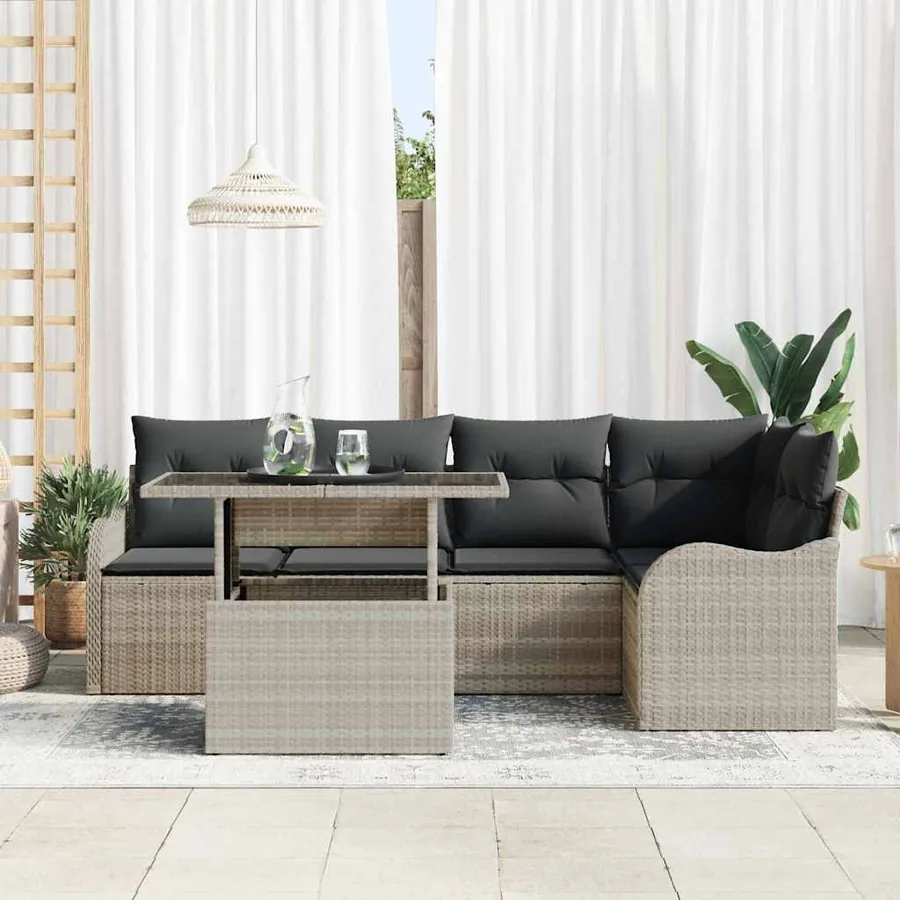 Ensemble de salle à manger 6 pcs Gris clair Poly rotin - 3