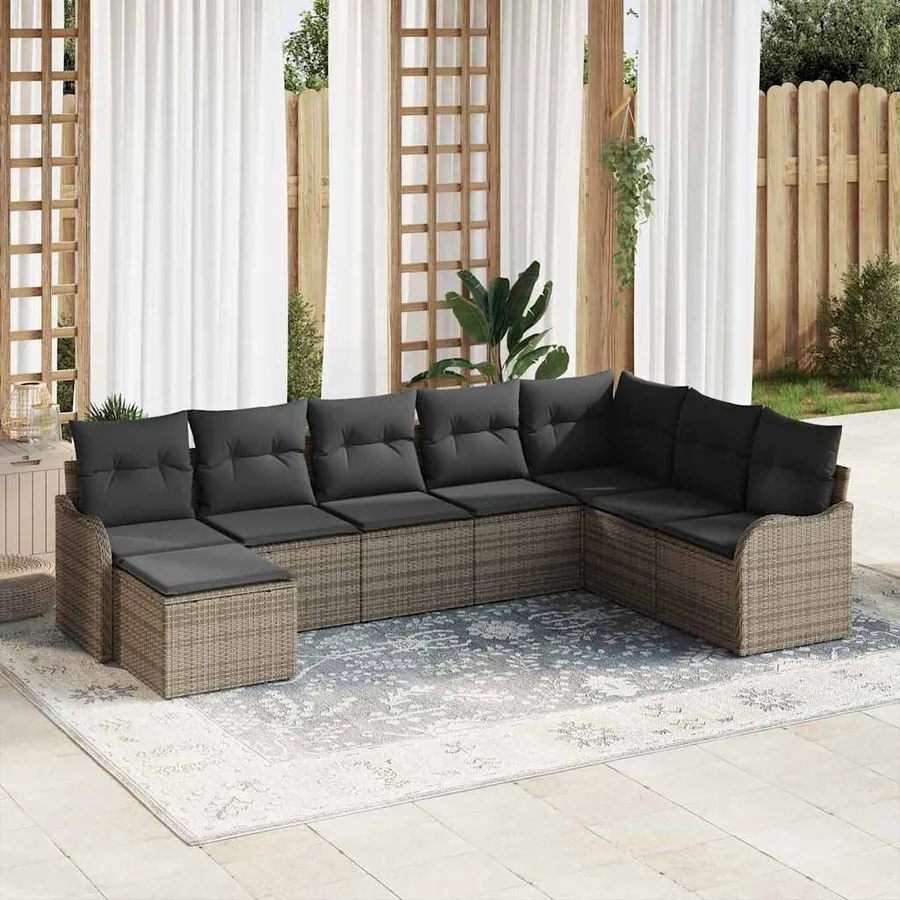 Ensemble de canapé de jardin avec coussin 8 pcs Gris Poly rotin