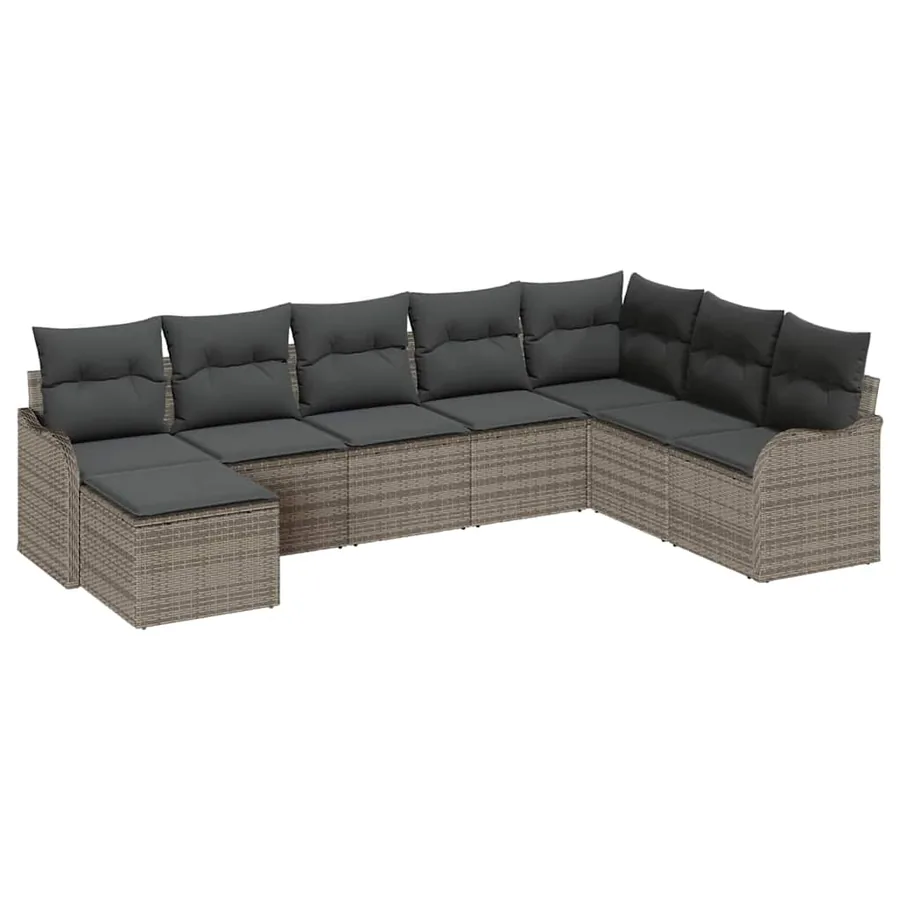 Ensemble de canapé de jardin avec coussin 8 pcs Gris Poly rotin - 2