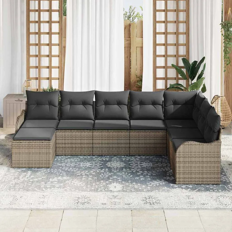 Ensemble de canapé de jardin avec coussin 8 pcs Gris Poly rotin - 3