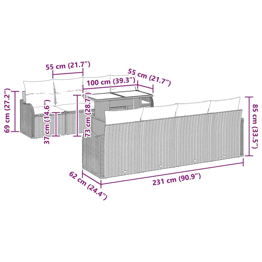 Ensemble de canapé de jardin 7 pcs Gris clair polyrotin - 8