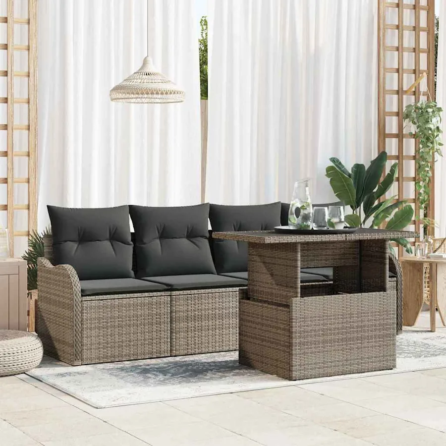 Ensemble de canapé de jardin avec coussin 5 pcs Gris Poly rotin