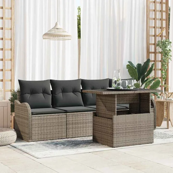 Ensemble de canapé de jardin avec coussin 5 pcs Gris Poly rotin