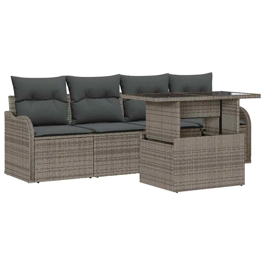 Ensemble de canapé de jardin avec coussin 5 pcs Gris Poly rotin - 2