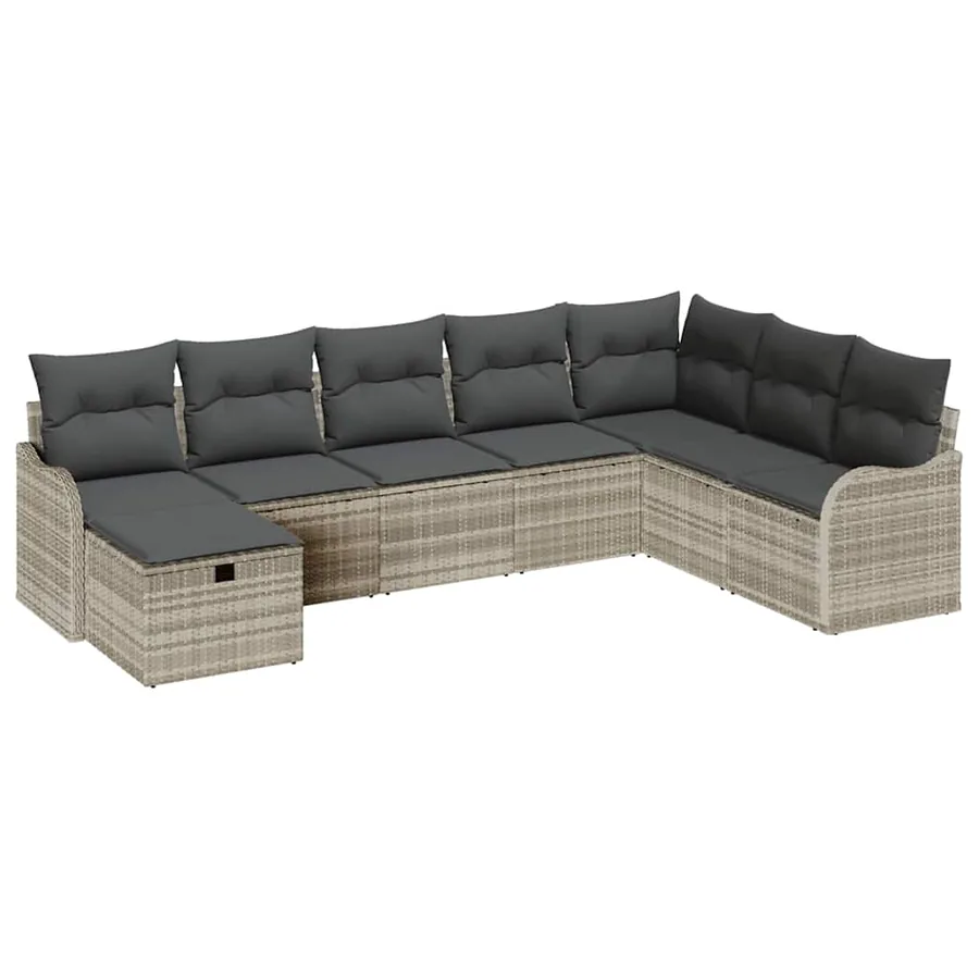 Ensemble de Canapés avec coussin 8 pcs Gris clair polyrotin - 2