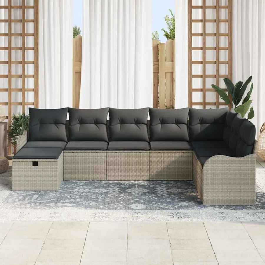 Ensemble de Canapés avec coussin 8 pcs Gris clair polyrotin - 3