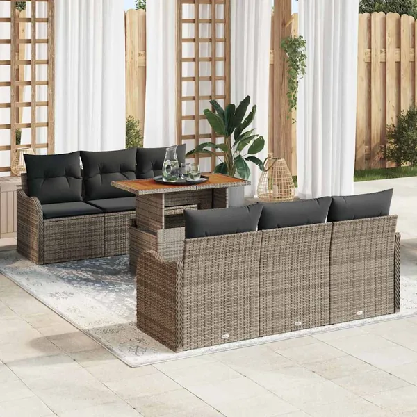 Ensemble de canapé de jardin avec coussin 7 pcs Gris polyrotin