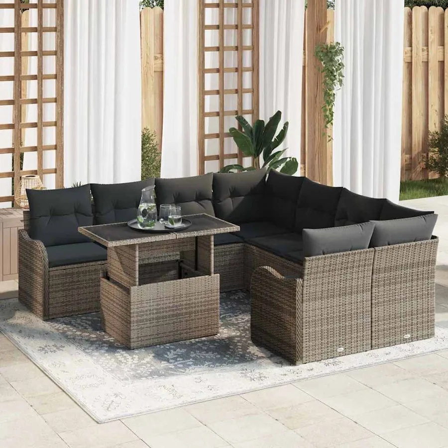 Ensemble de canapé de jardin avec coussin 9 pcs Gris Poly rotin