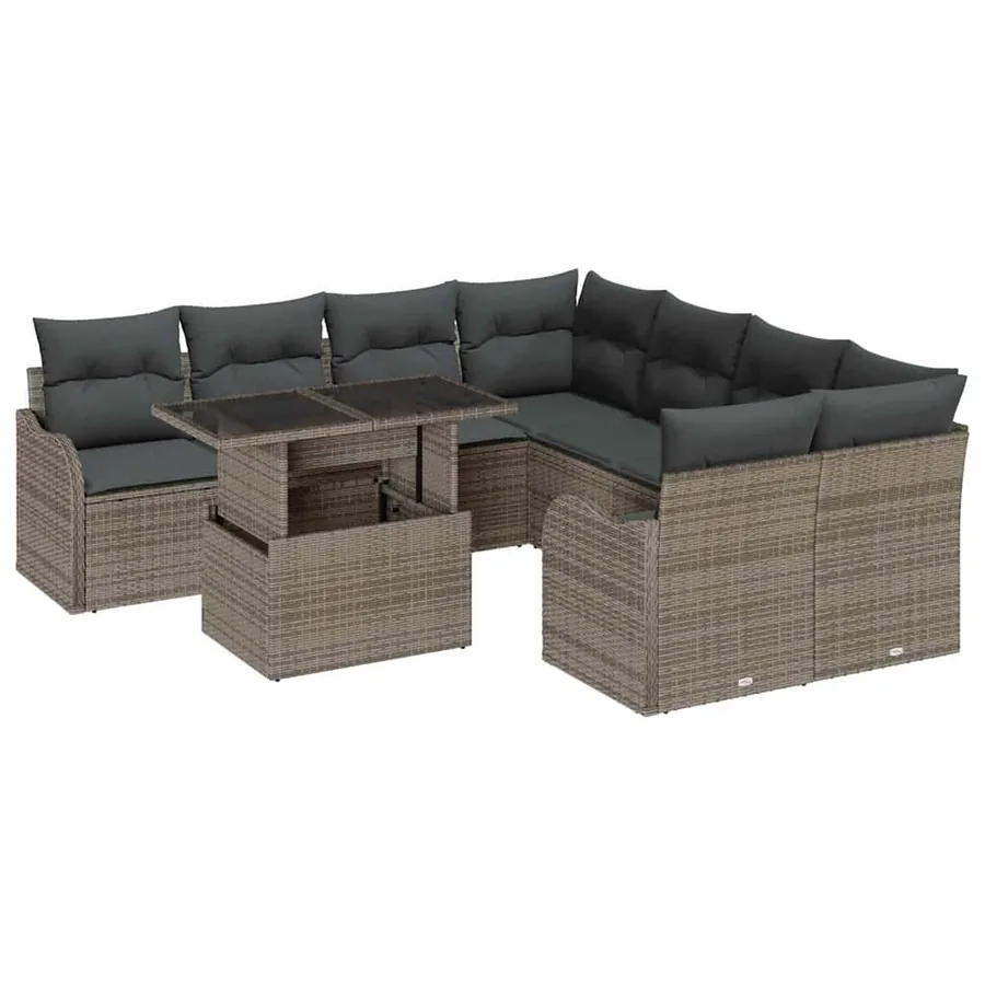 Ensemble de canapé de jardin avec coussin 9 pcs Gris Poly rotin - 2