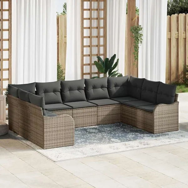 Ensemble de canapé de jardin 9 pcs Gris polyrotin