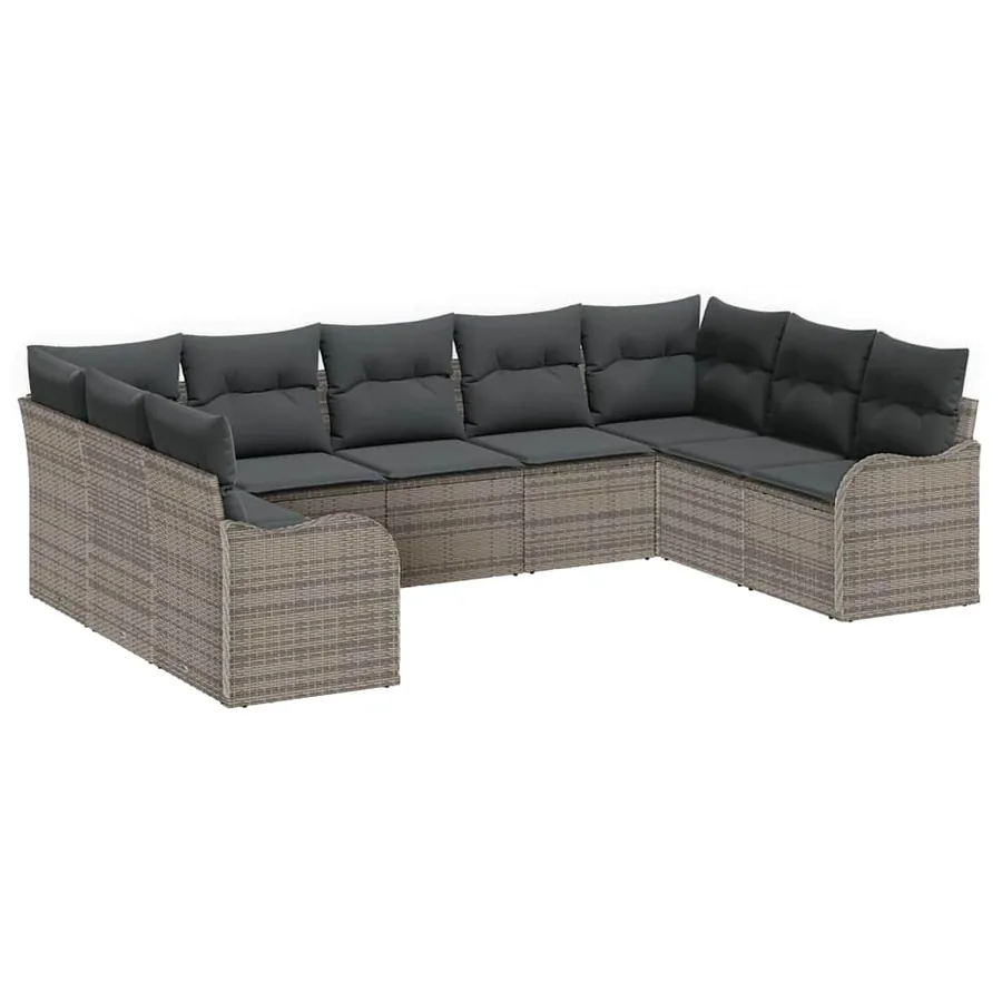 Ensemble de canapé de jardin 9 pcs Gris polyrotin - 2