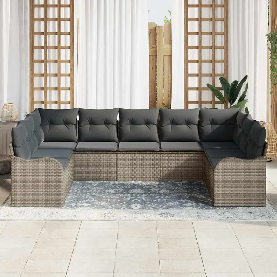 Ensemble de canapé de jardin 9 pcs Gris polyrotin - 3