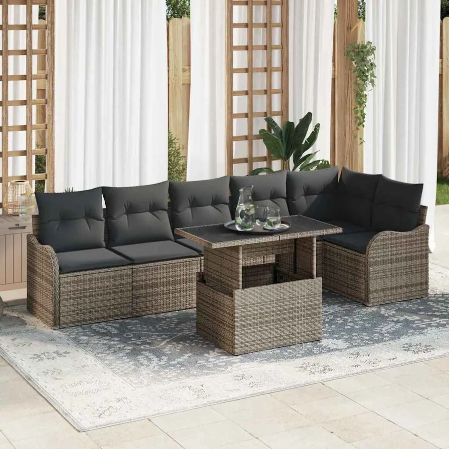 Ensemble de Canapés avec coussin 7 pcs Gris Poly rotin