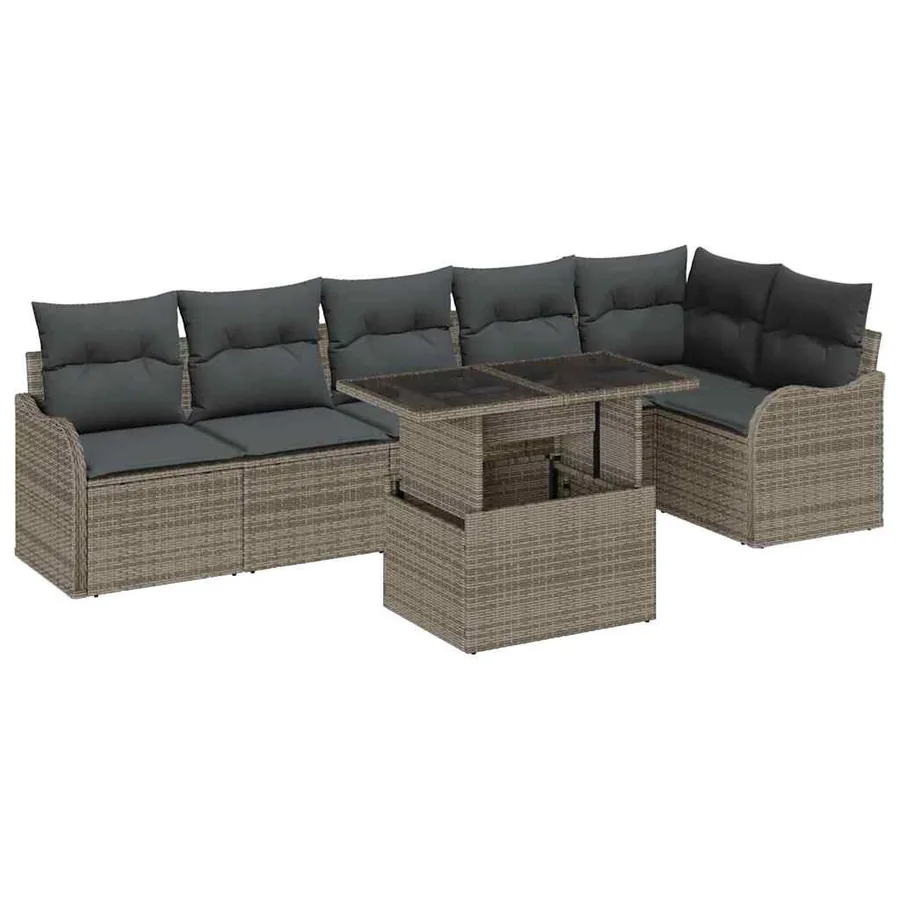 Ensemble de Canapés avec coussin 7 pcs Gris Poly rotin - 2