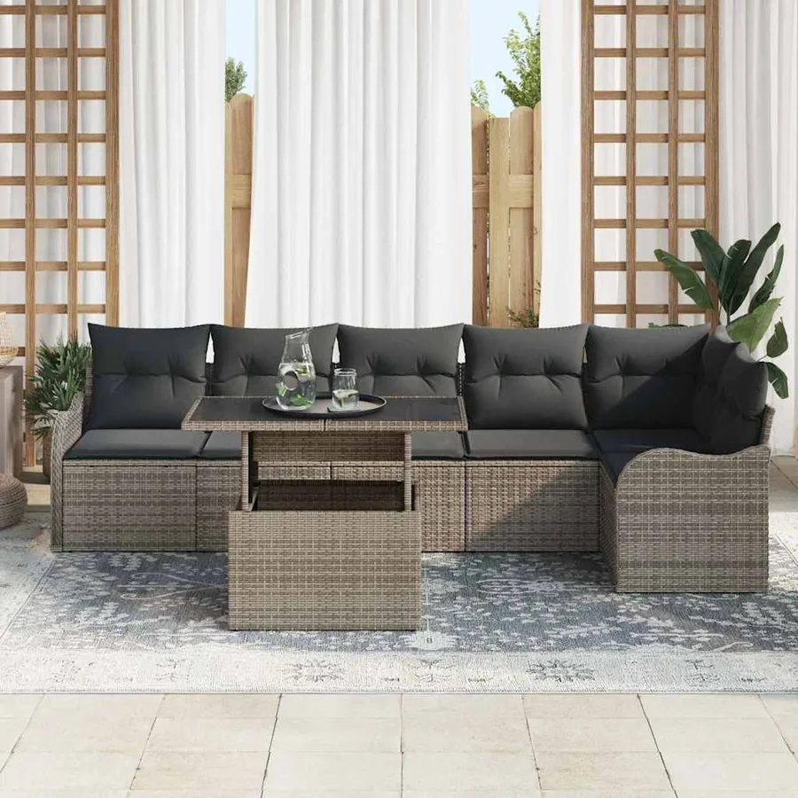Ensemble de Canapés avec coussin 7 pcs Gris Poly rotin - 3