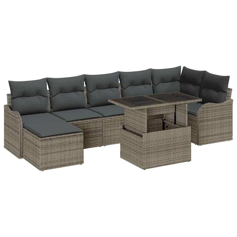 Ensemble de canapé de jardin avec coussin 8 pcs Gris Poly rotin - 2