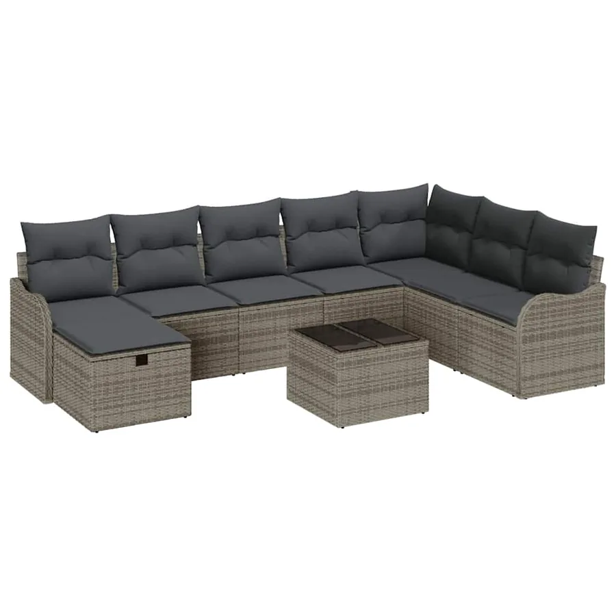 Ensemble de Canapés avec coussin 9 pcs Gris polyrotin - 2