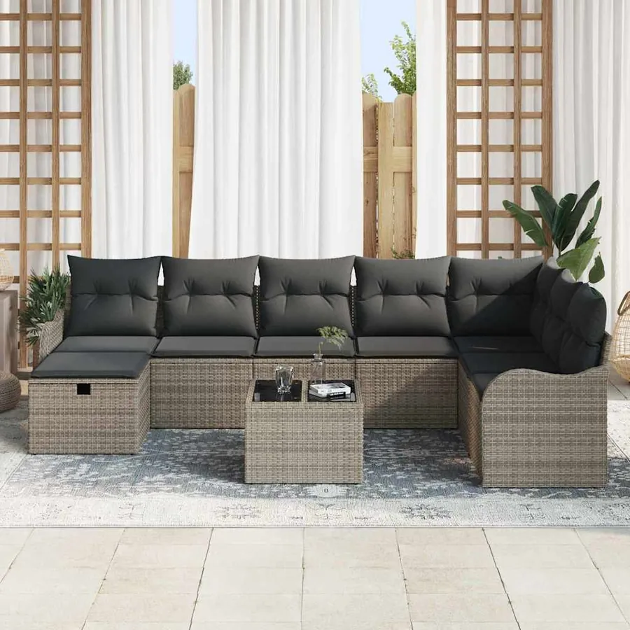 Ensemble de Canapés avec coussin 9 pcs Gris polyrotin - 3