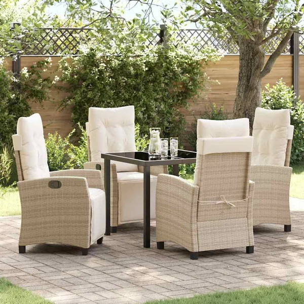 Ensemble de salle à manger pour jardin 5 pcs Beige polyrotin