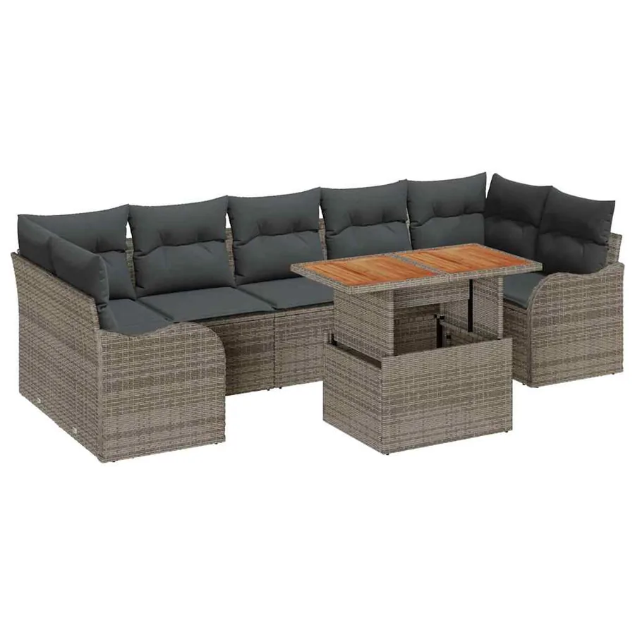Ensemble de canapé de jardin avec coussin 8 pcs Gris polyrotin - 2