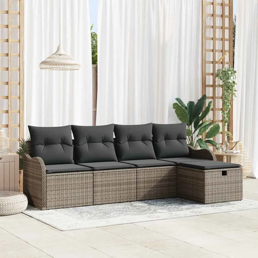 Ensemble de canapé de jardin avec coussin 5 pcs Gris polyrotin