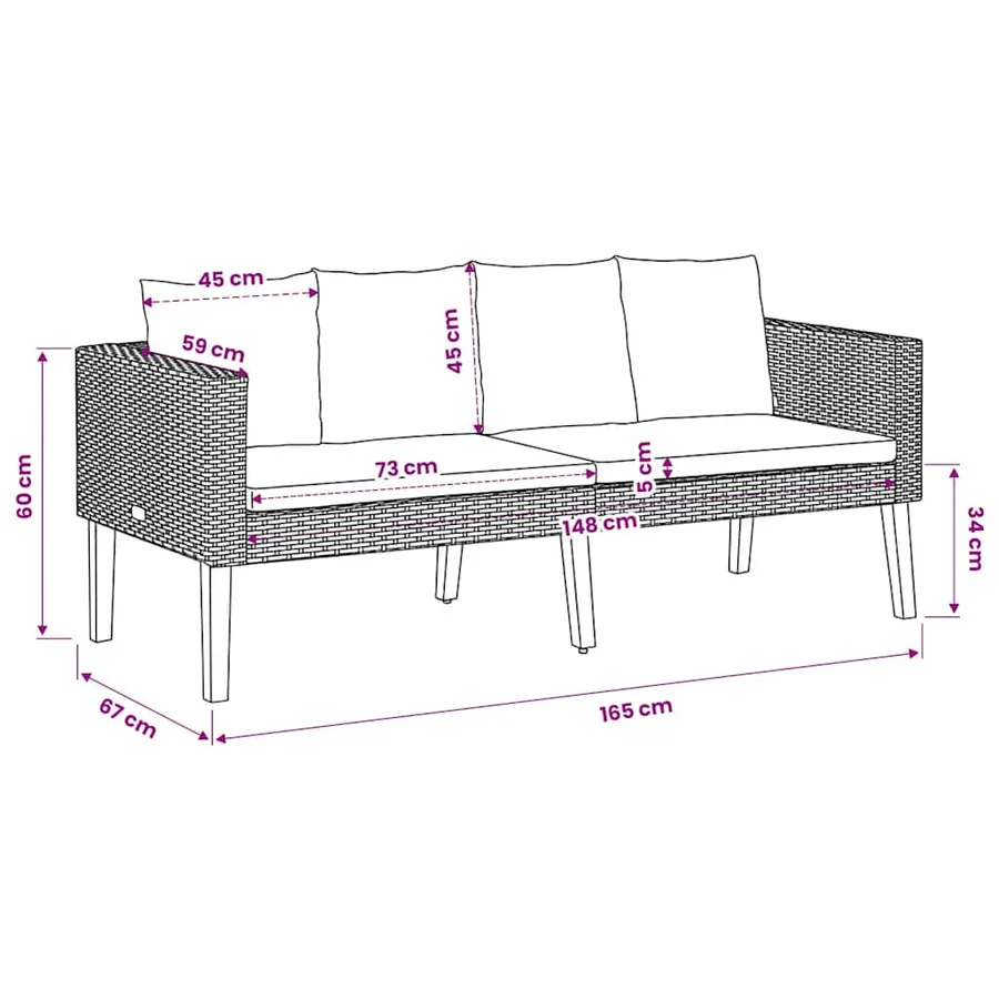 Canapé de jardin à 2 places avec coussins Résine tressée Beige - 9