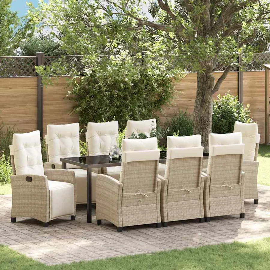 Ensemble de salle à manger pour jardin 9 pcs Beige polyrotin