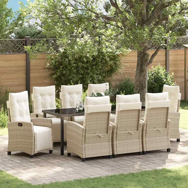Ensemble de salle à manger pour jardin 9 pcs Beige polyrotin