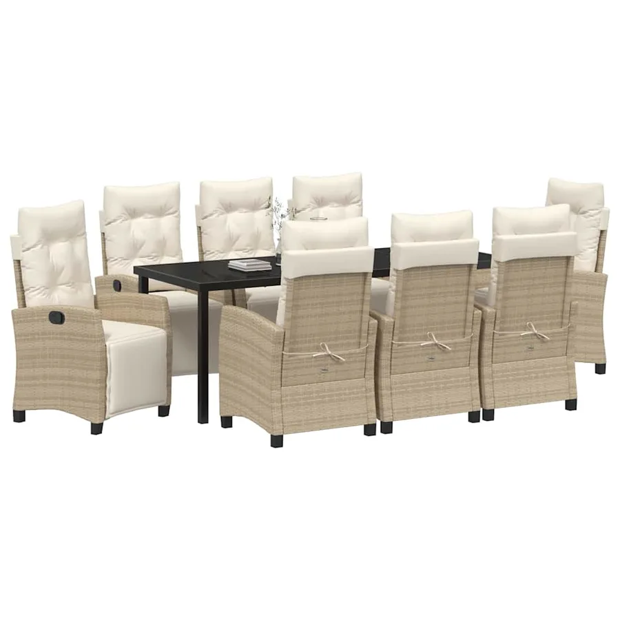 Ensemble de salle à manger pour jardin 9 pcs Beige polyrotin - 3
