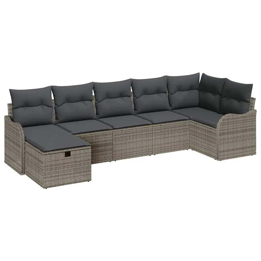 Ensemble de Canapés avec coussin 7 pcs Gris polyrotin - 2