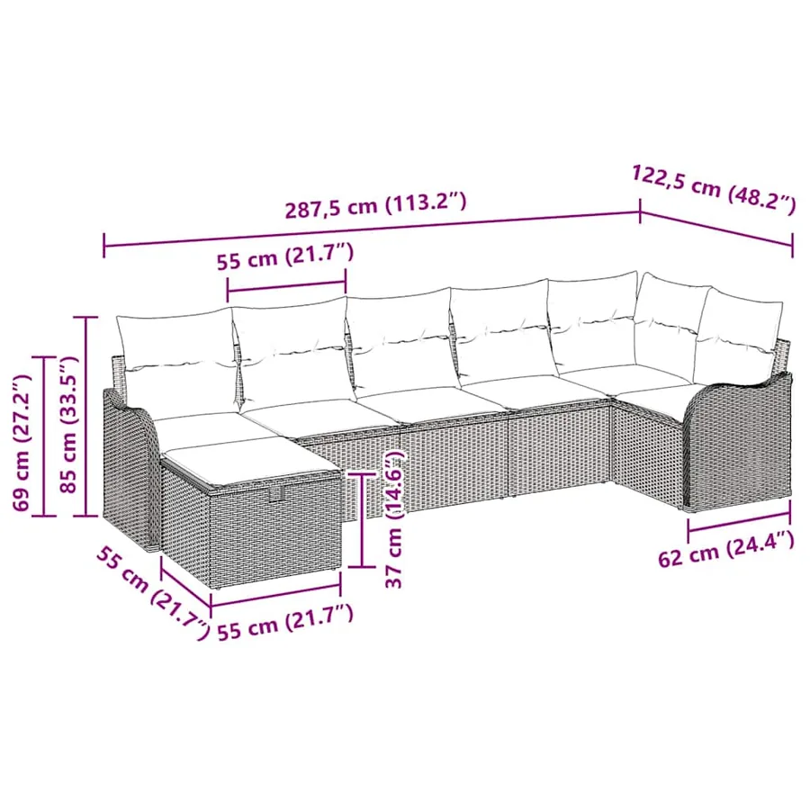 Ensemble de Canapés avec coussin 7 pcs Gris polyrotin - 8