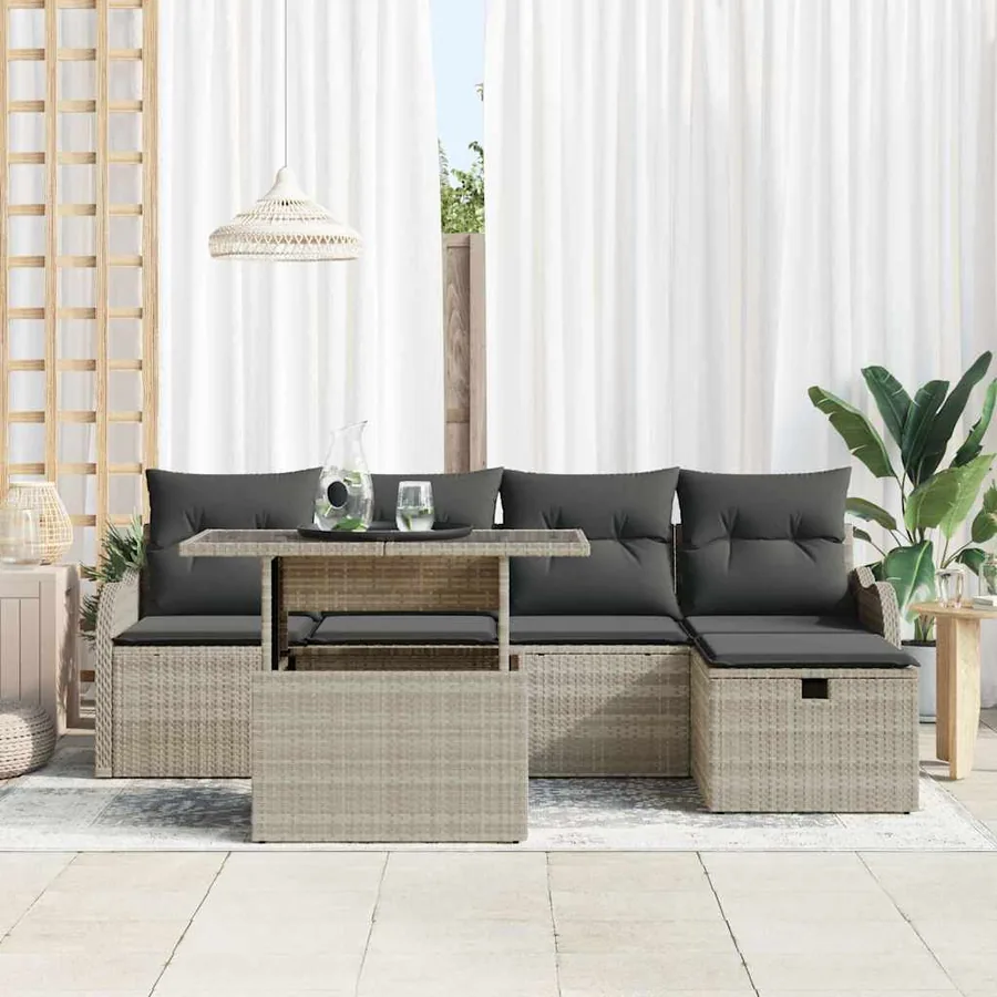 Ensemble de canapé de jardin 6 pcs Gris clair Poly rotin - 3