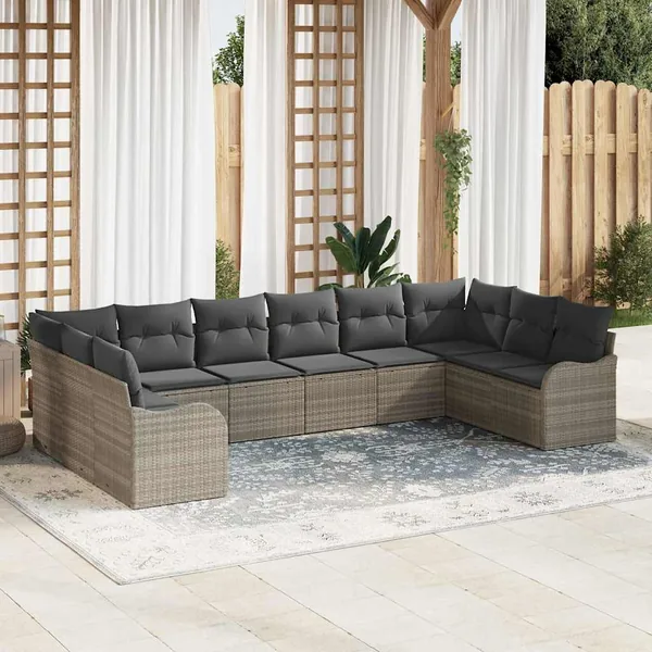 Ensemble de canapé de jardin 10 pcs Gris clair polyrotin