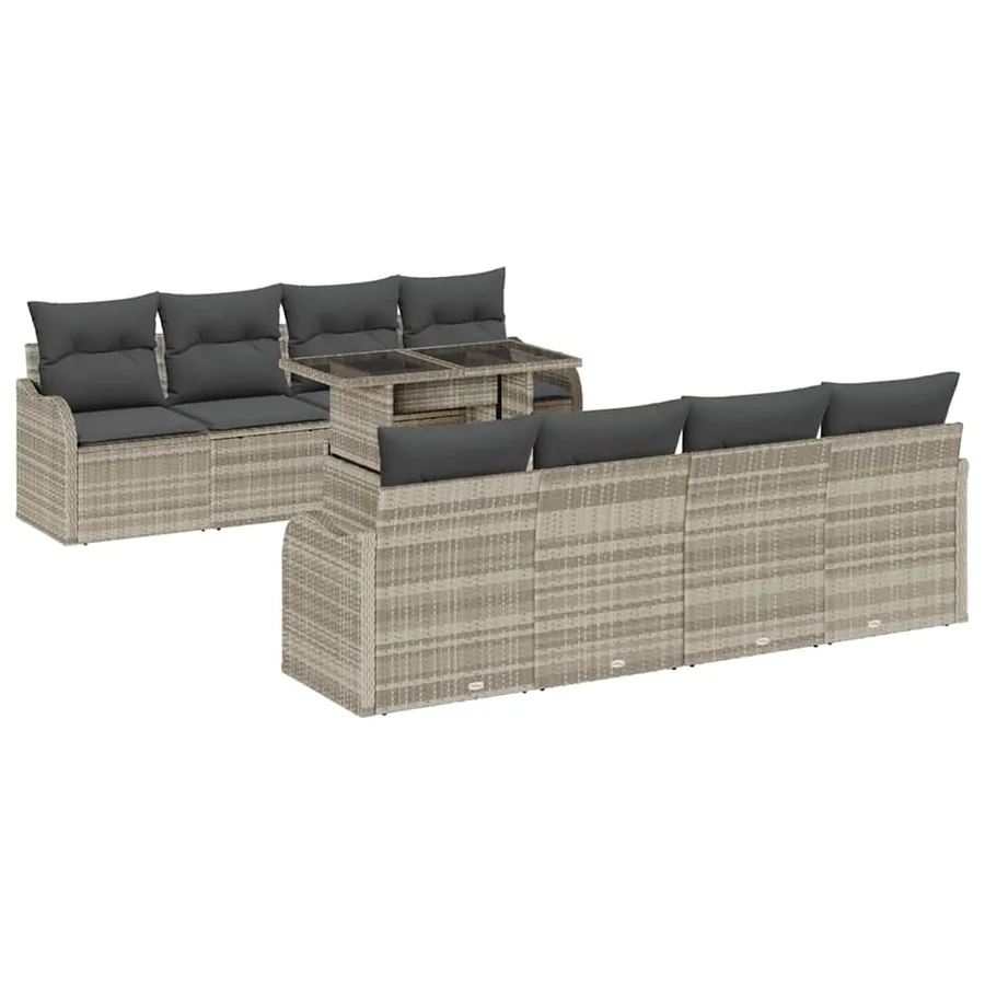 Ensemble de canapé de jardin 9 pcs Gris clair Poly Rattan - 2