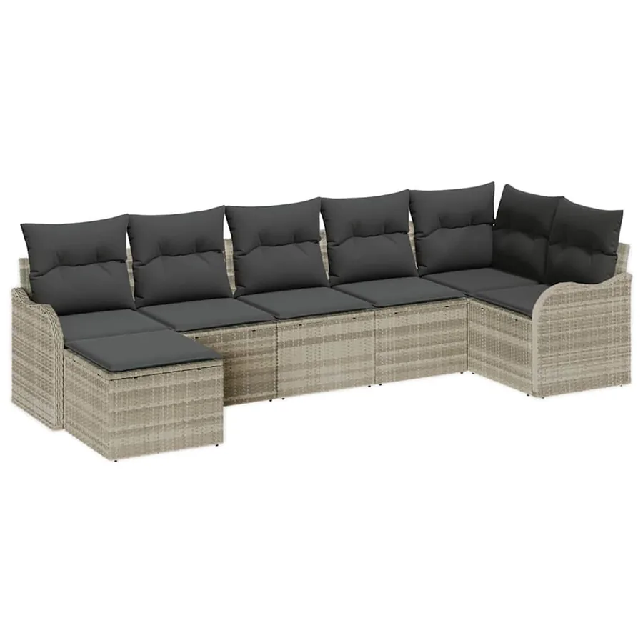 Ensemble de canapé de jardin 7 pcs Gris clair Poly rotin - 2