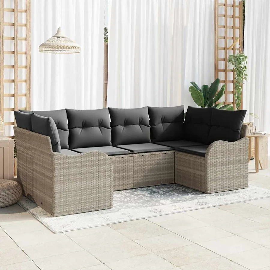 Ensemble de canapé de jardin 6 pcs Gris clair Poly rotin