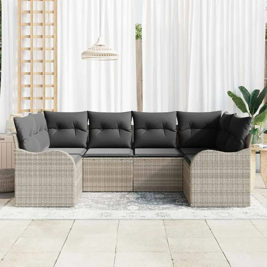 Ensemble de canapé de jardin 6 pcs Gris clair Poly rotin - 3