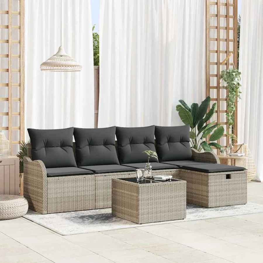 Ensemble de canapé de jardin 6 pcs Gris clair Poly rotin