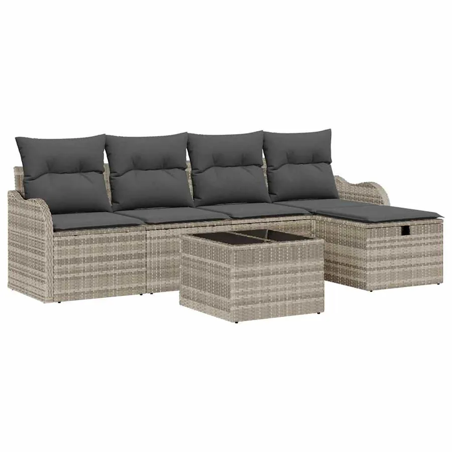 Ensemble de canapé de jardin 6 pcs Gris clair Poly rotin - 2