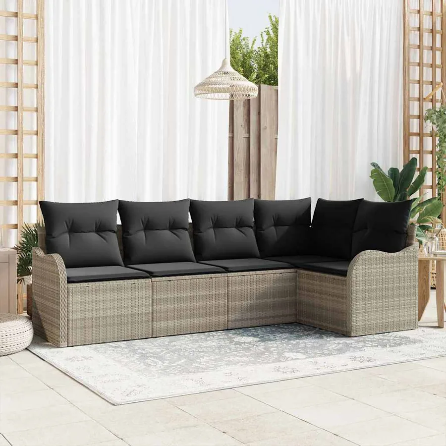 Ensemble de canapé de jardin 5 pcs Gris clair polyrotin