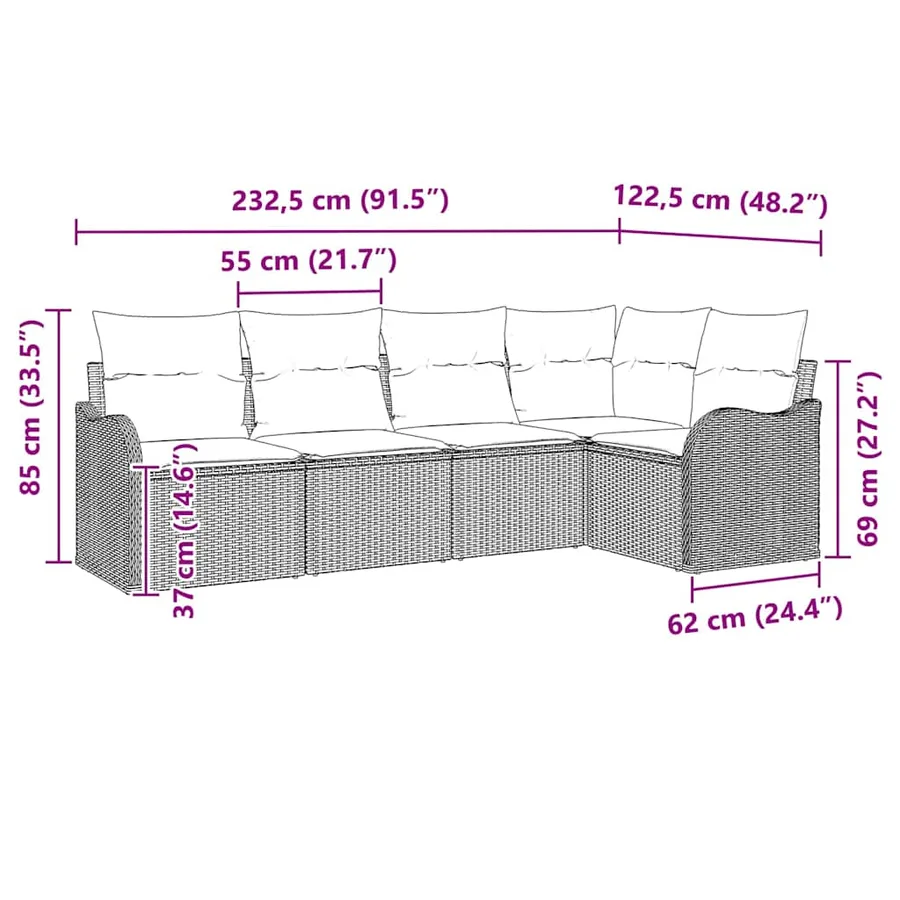 Ensemble de canapé de jardin 5 pcs Gris clair polyrotin - 12
