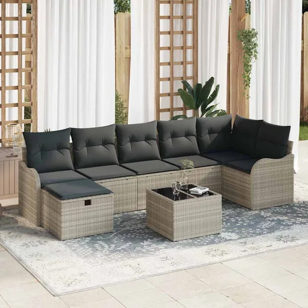 Ensemble de canapé de jardin 8 pcs Gris clair Poly rotin