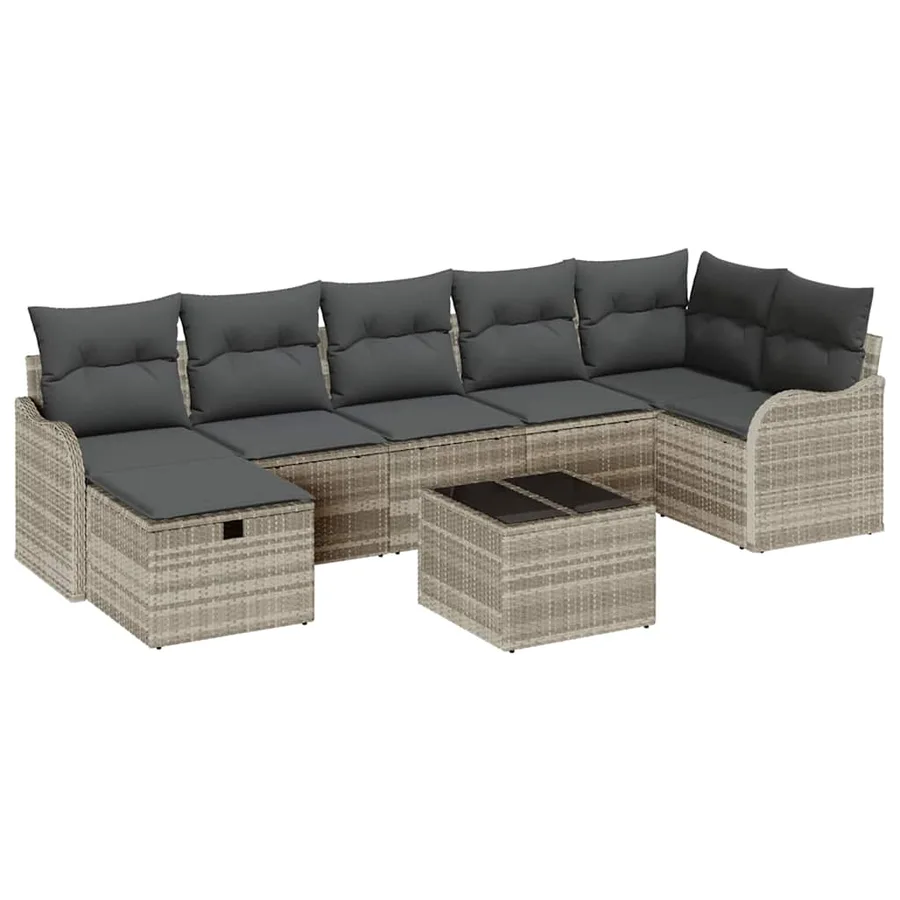 Ensemble de canapé de jardin 8 pcs Gris clair Poly rotin - 2